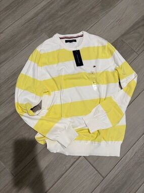 Tommy Hilfiger Yellow & White Striped Crewneck Sweater